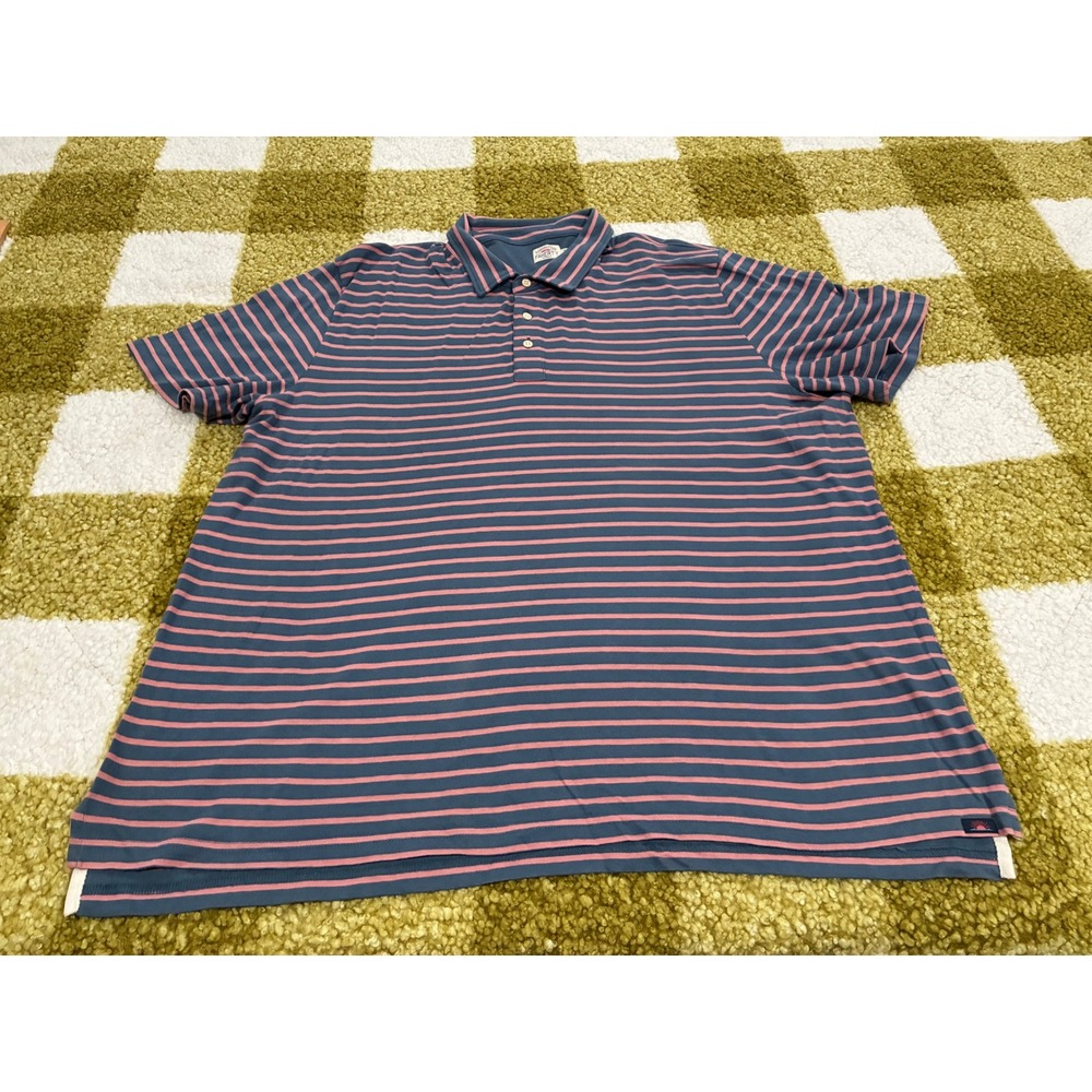 Faherty Brand‎ Mens XXL Blue Pink Striped Short Sleeve Cotton Polo Shirt